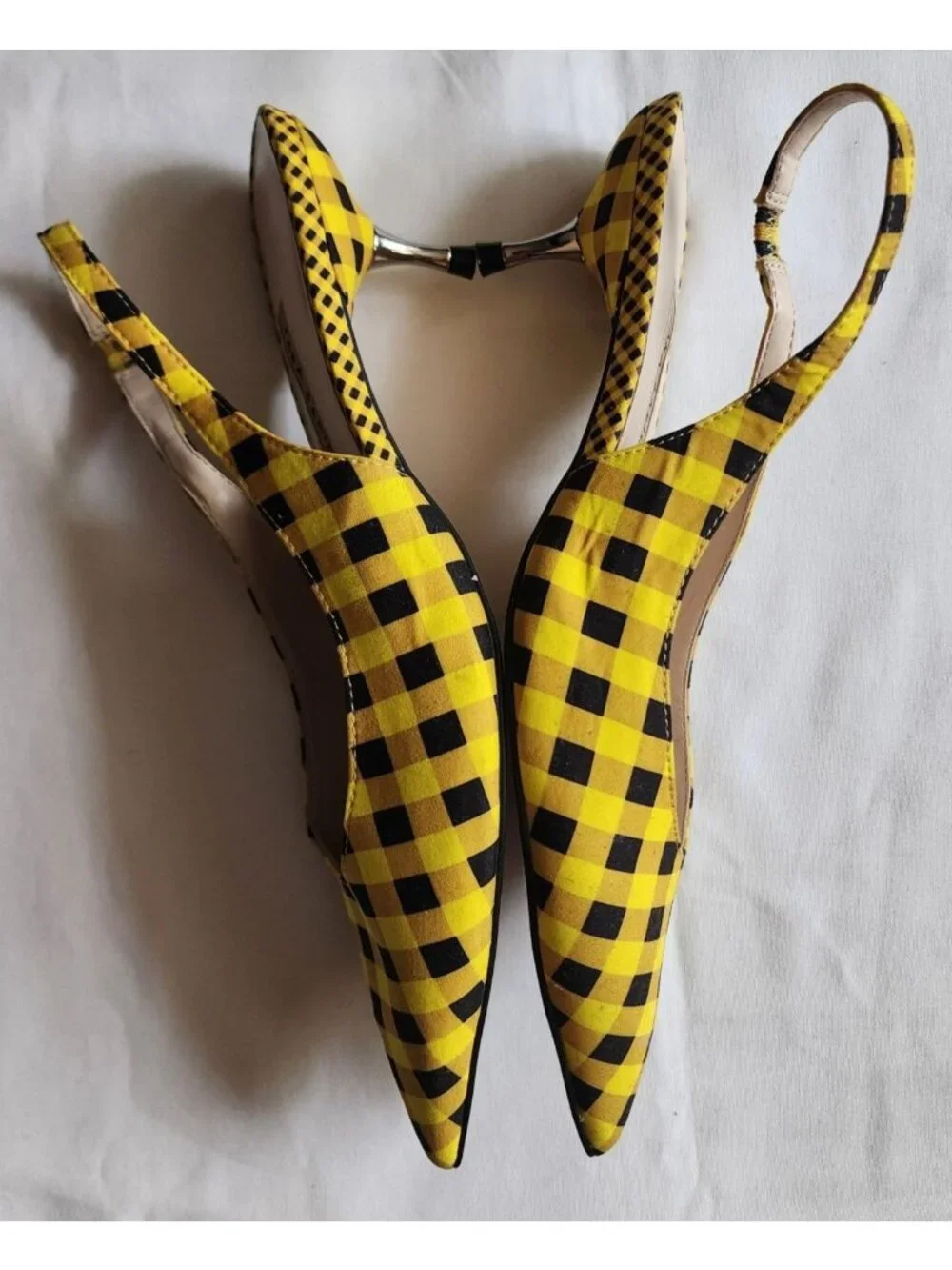ZARA Women's Yellow/Black Gingham Slingback Pointed Toe Sandals Size 39 - Picture 10 of 11